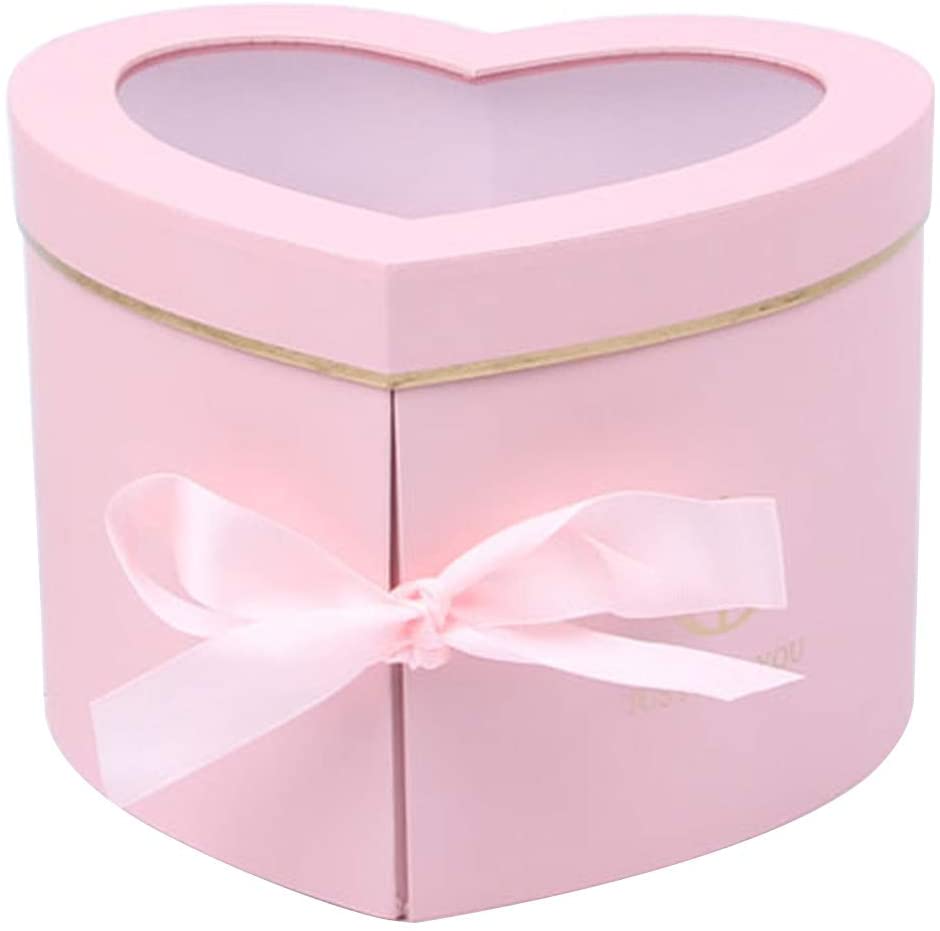 One Dozen Rose Heads: Heart Shaped Flower Box with Window in Lid, Double  Layers Rotating Drawer Gift Paper Mache Box