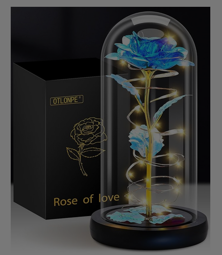 Otlonpe Flowers Rose of Love Blue Light Up Rose in a Glass Prosper Effect Floral Design